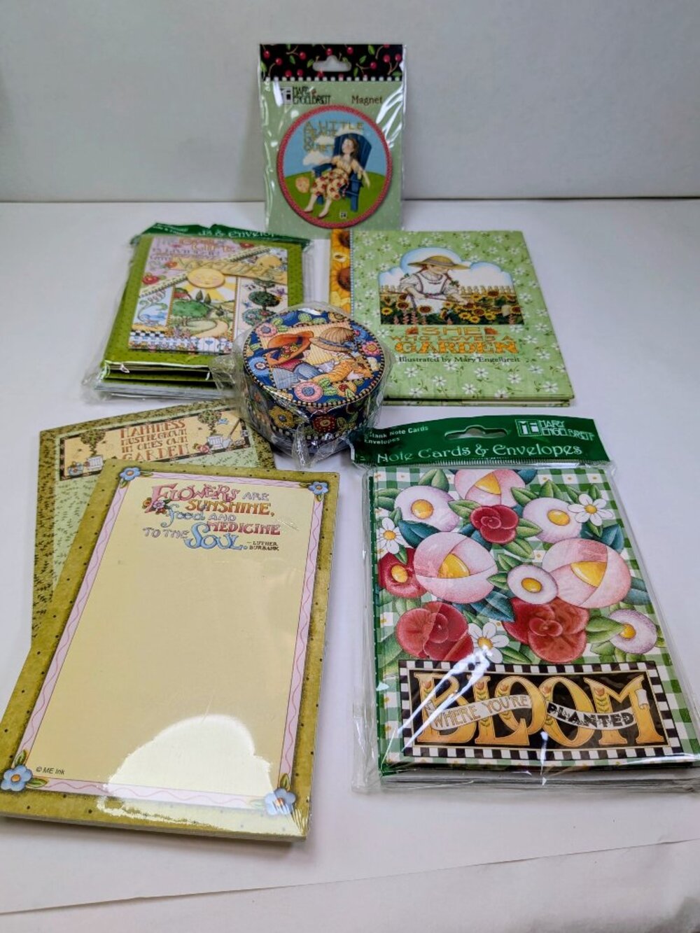 Mary Engelbreit Garden Stationery Lot - Book, Cards,  Note Pads, Magnet